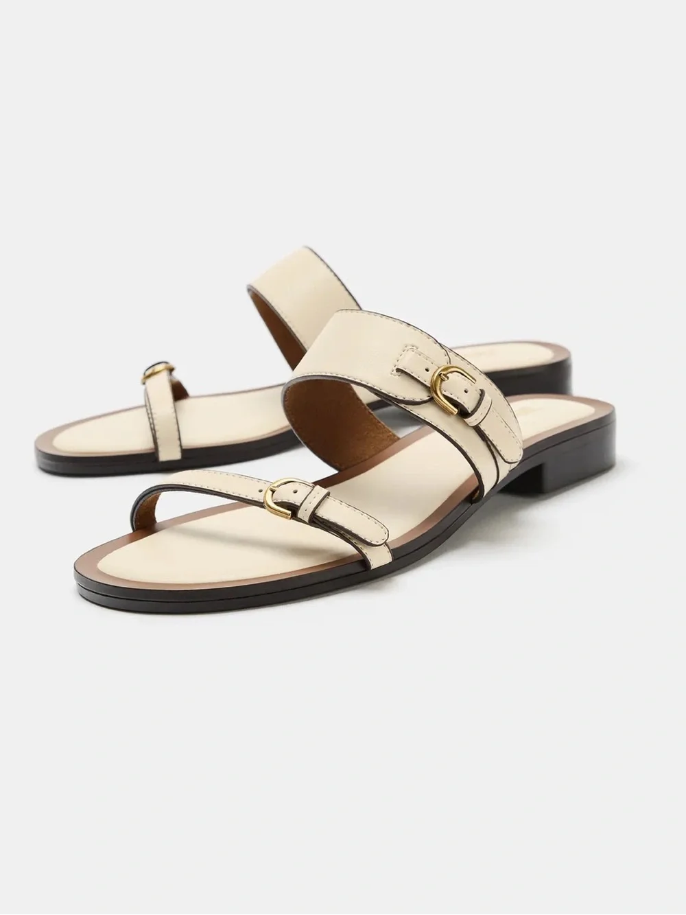 ❗️LAST CALL❗️ Zara Cream and wBrown Double-Strap Buckle Sandals - Picture 8 of 8